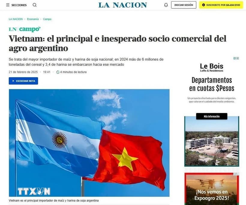 Báo Argentina: Việt Nam là đối tác thương mại nông nghiệp chủ chốt của Argentina