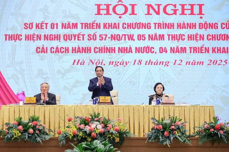 Tổng thuật: Thủ tướng chủ trì hội nghị '3 trong 1' về triển khai Nghị quyết số 57-NQ/TW, cải cách hành chính và Đề án 06