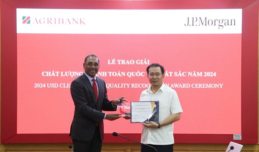 Agribank nhận giải thưởng ‘Chất lượng Thanh toán quốc tế xuất sắc năm 2024’ từ JPMorgan