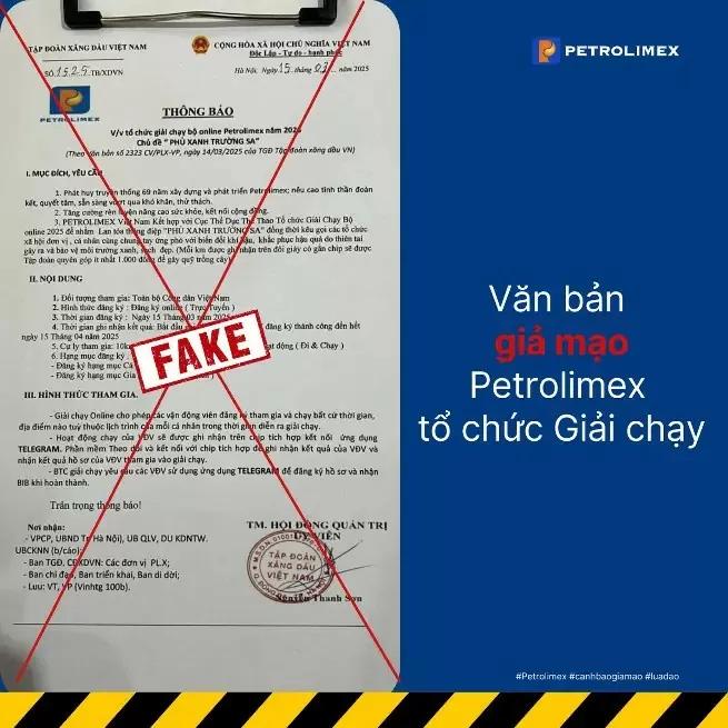 Tập đoàn Xăng dầu Việt Nam cảnh báo thông tin giả về giải chạy bộ