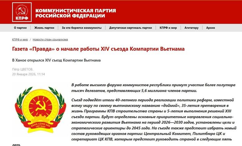 Báo chí Nga viết về Đại hội XIV: Đảng quan tâm nâng cao mức sống của người dân